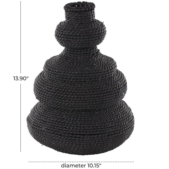 14" Black Seagrass Handmade Woven Bubble Decorative Vase with Abstract Bubble Shape
